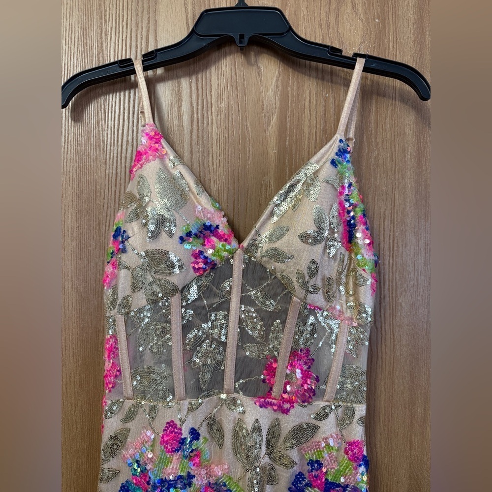 Gold and pink Floral Maxi Dress, Dear moon size 9 - Picture 3 of 14